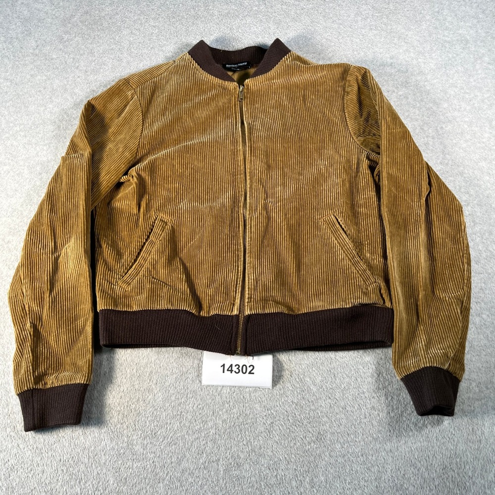 American Apparel Corduroy Bomber Jacket Mens M Tan Cotton Ribbed Cuffs Outdoor